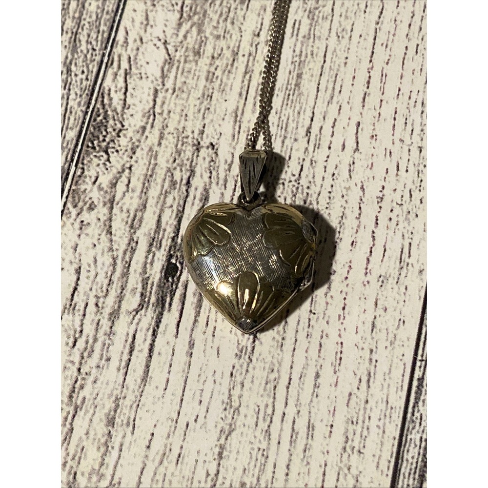 Sterling Silver FAS Etched Daisy Floral Heart Double Locket 925 Chain 18" Vtg